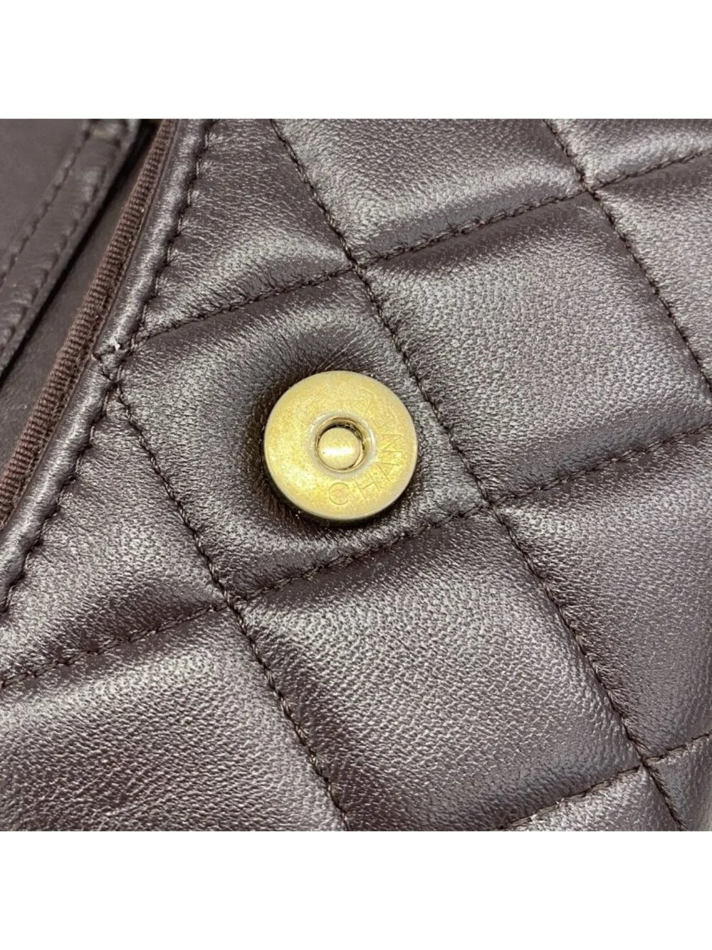 Chanel Shoulder Wallet Quilted Lambskin Dark Brown Gold